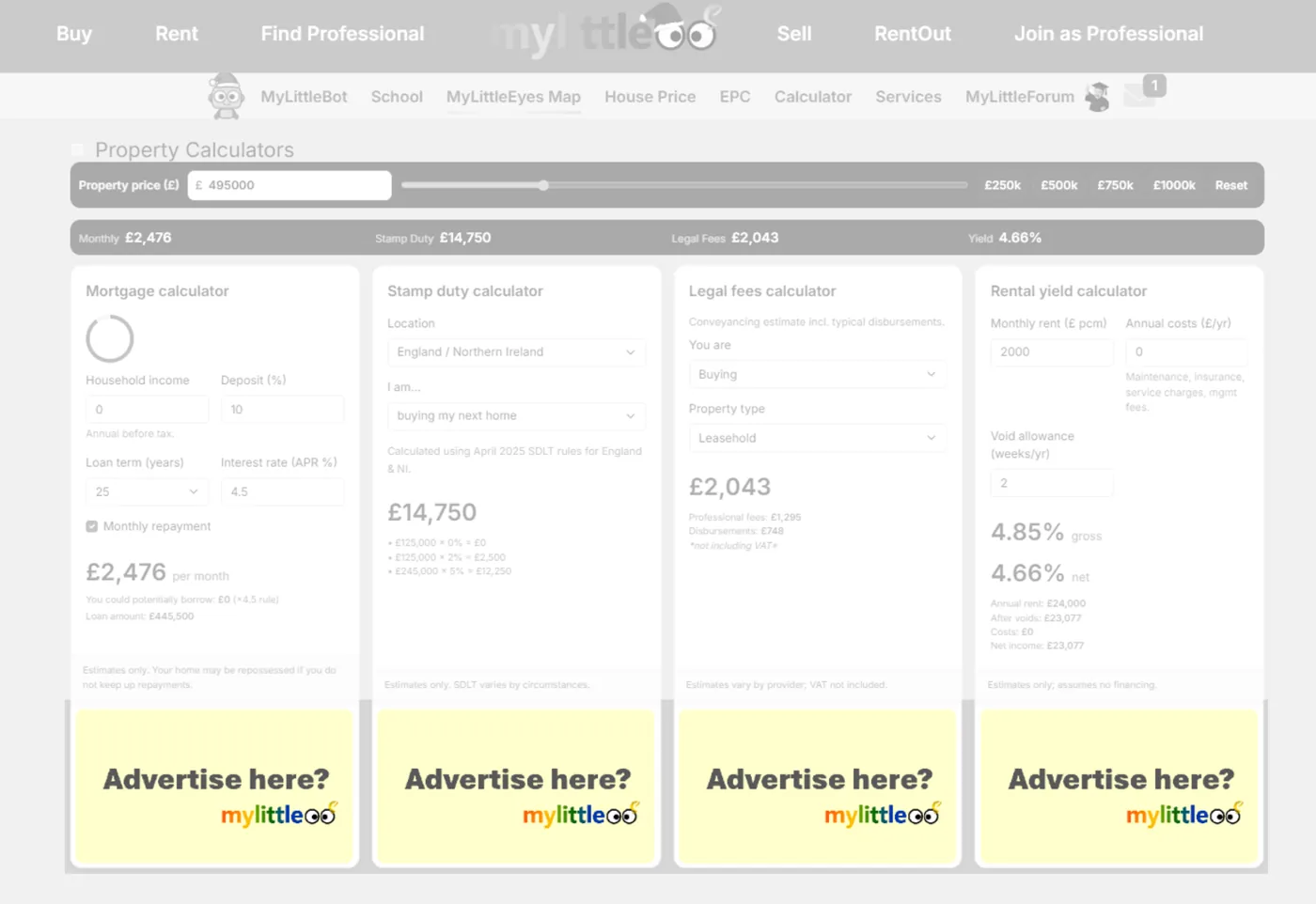 Calculators banner placement