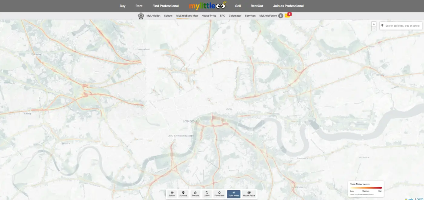 Train noise and transport proximity map